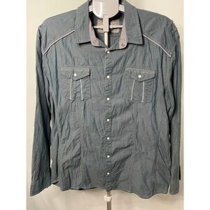BKE Relaxed Fit Men's Long Sleeve Button Down‎ Shirt Western Blue Gray XL B17